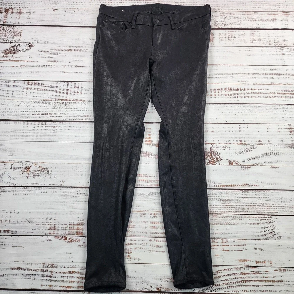 MOTHER The Looker Jeans Womens 29 Black Look But Dont Touch Coated Skinny Pants